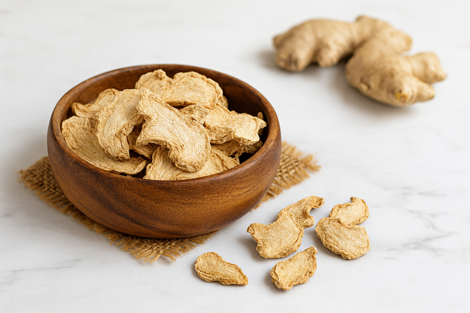 Dehydrated ginger with fresh root