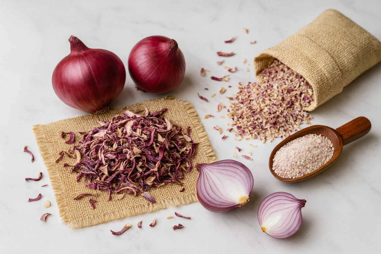 Dehydrated onion flakes in bowl